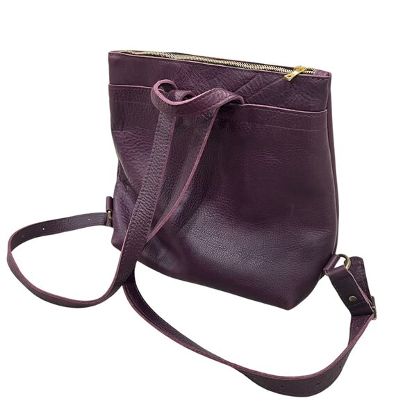 Portland Leather Goods Backpack Purse In Plum Purple With Gold Zippers & Adjusta - Picture 13 of 14